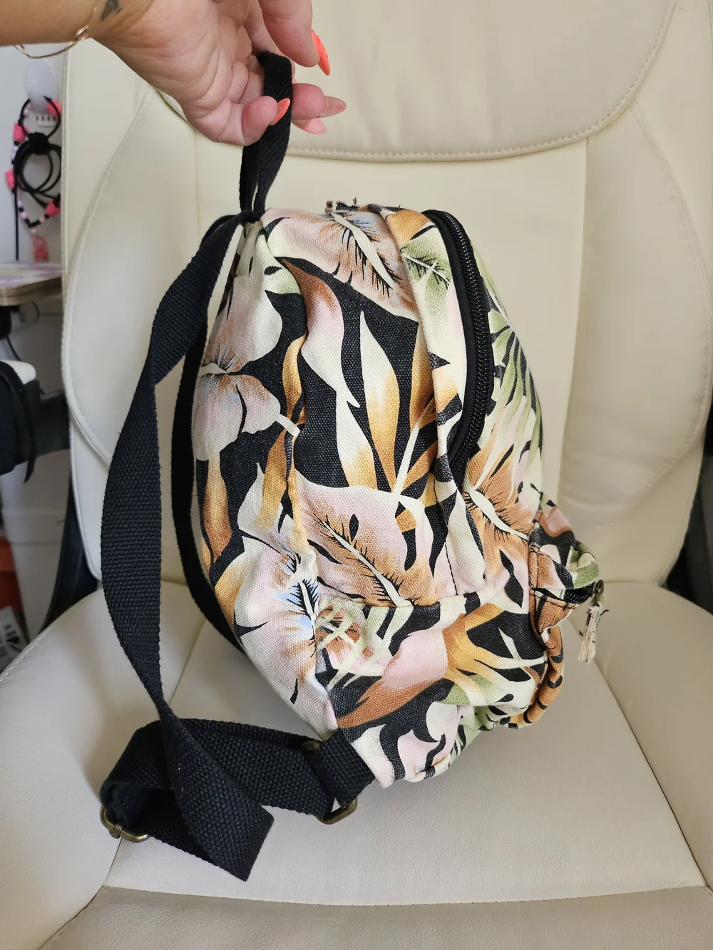 Billabong Mini Backpack in Black with Pink & Green Tropical Print - Picture 6 of 9
